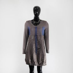 Contemporary Taupe & Blue Contrast Panel Tunic Dress